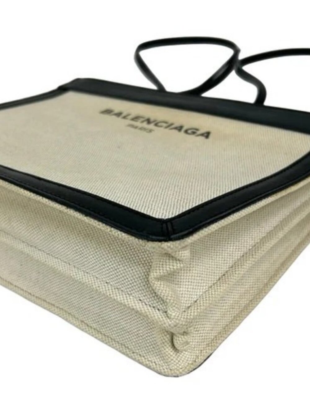BALENCIAGA Navy Pochette 339937 Cream Black Canvas Leather - Shoulder Bag - Picture 6 of 10